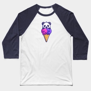 Cute Panda With Ice Cream Cone Cartoon Baseball T-Shirt